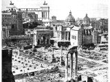 The Forum in Rome, from the Palatine Hill. To the right are seen the remaining columns of the Temple of Castor and Pollux. On the left is the site of the Basilica Julia. In the centre are the Sacred Way and the Arch of Severus.